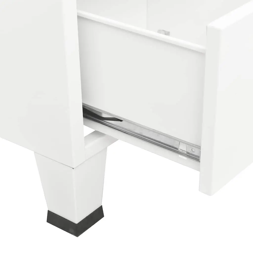Industrial Storage Chest 70x40x115cm White Metal Cabinet with 2 Shelves 2 Drawers and Mesh Doors