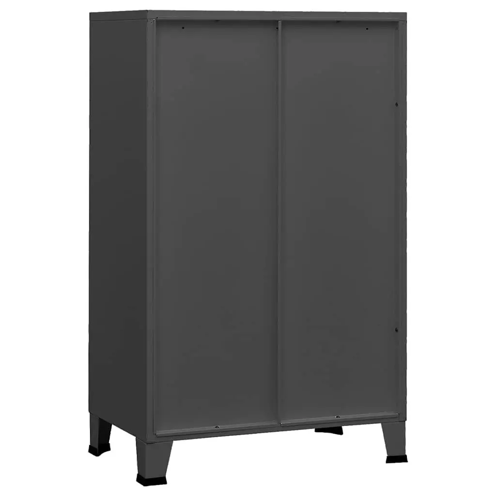 Metal Storage Chest 2 Drawers 2 Shelves Mesh Doors Anthracite