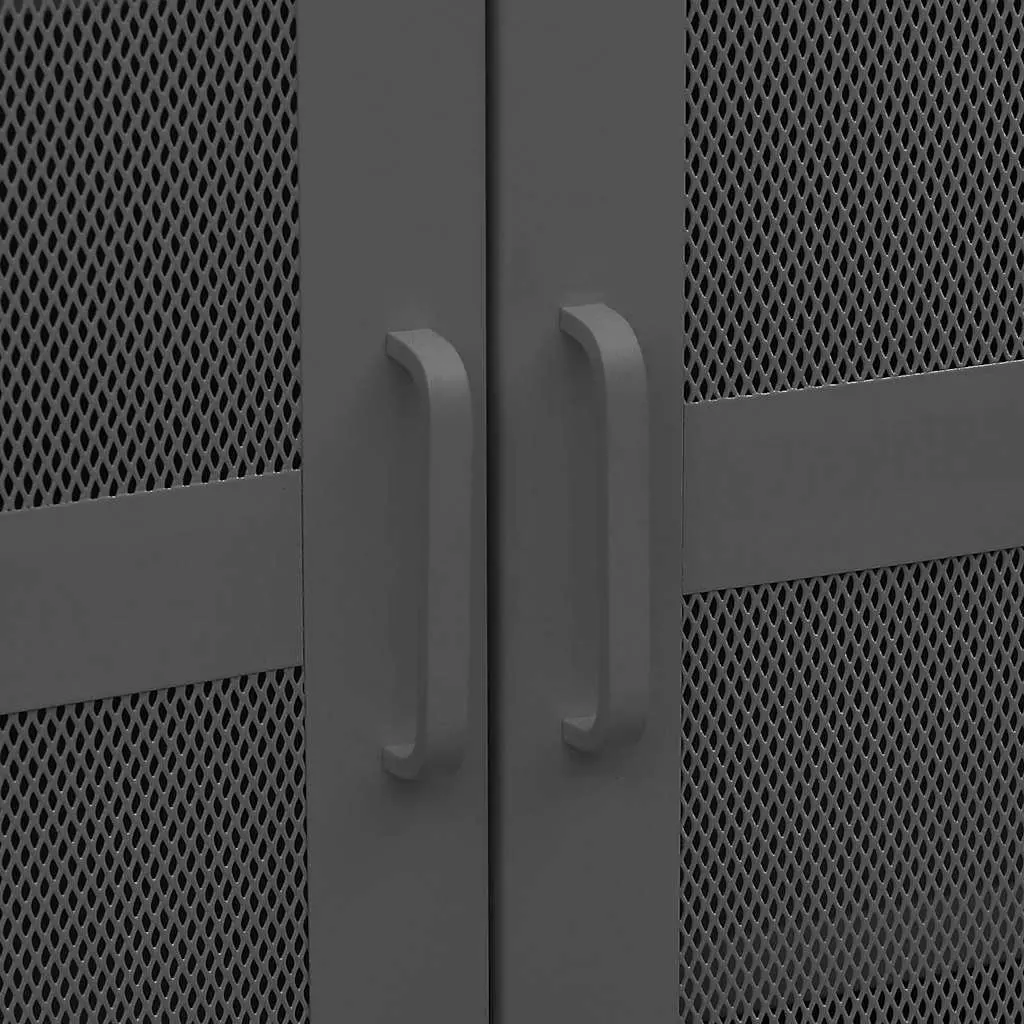 Metal Storage Chest 2 Drawers 2 Shelves Mesh Doors Anthracite