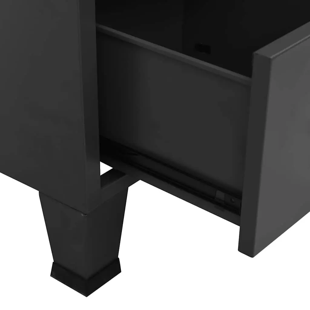 Metal Storage Chest 2 Drawers 2 Shelves Mesh Doors Anthracite