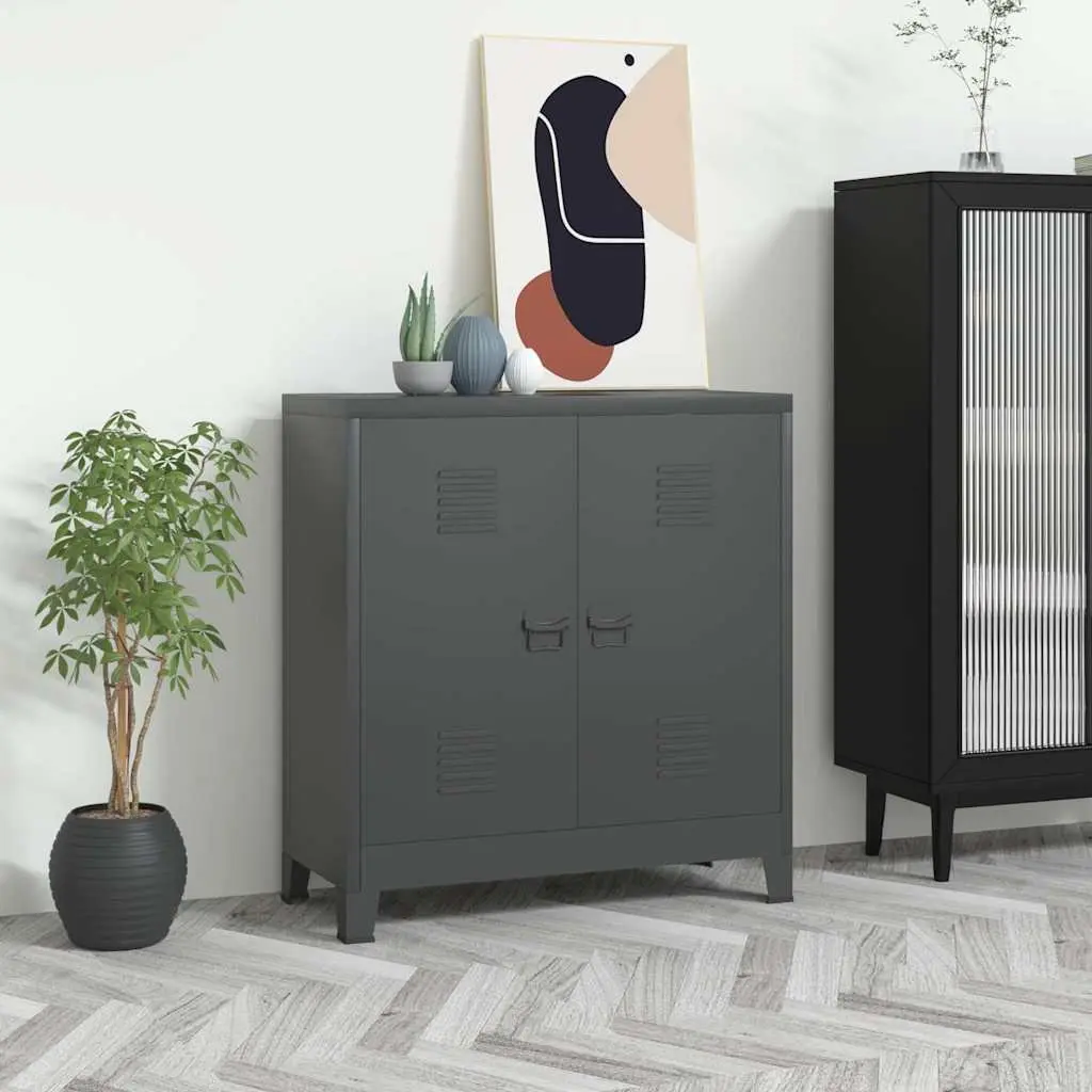 Industrial Storage Chest 90x40x100cm Steel Cabinet with Two Shelves