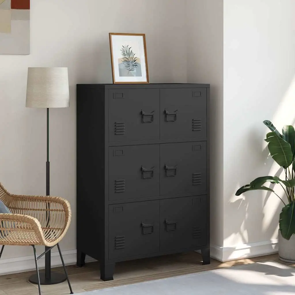 Industrial Storage Chest 6-Door Metal Cabinet Black Organiser