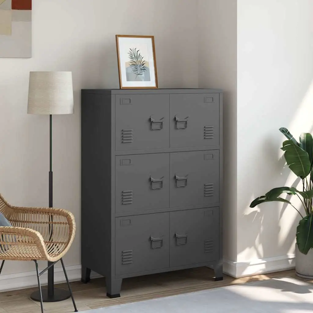 Industrial Storage Chest 6 Doors Metal Construction Anthracite Cabinet Organizer