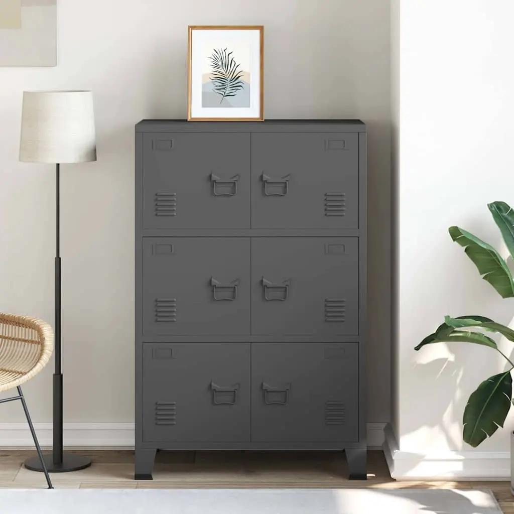 Industrial Storage Chest 6 Doors Metal Construction Anthracite Cabinet Organizer
