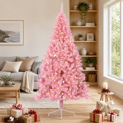 Artificial Pre-lit Christmas Tree 240cm Pink 300 LED Lights Cone Shape Indoor