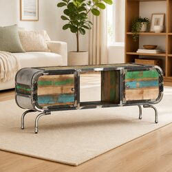 TV Cabinet Multicolour 110x30x42cm Solid Wood Reclaimed Storage Unit Doors Shelf