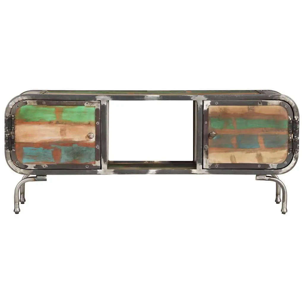 TV Cabinet 110x30x42cm Solid Reclaimed Wood Multicolour Storage Unit with Doors and Shelf