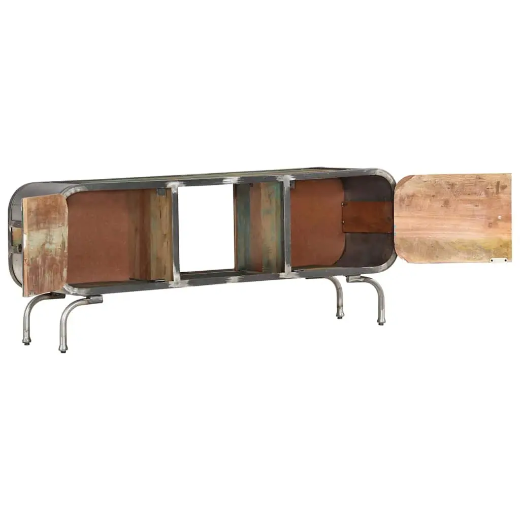 TV Cabinet 110x30x42cm Solid Reclaimed Wood Multicolour Storage Unit with Doors and Shelf