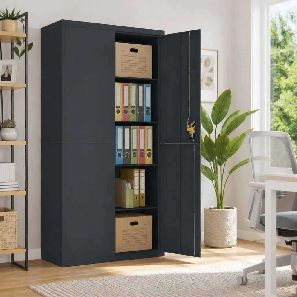File Cabinet 90x40x180cm Steel Lockable Adjustable Shelves Anthracite