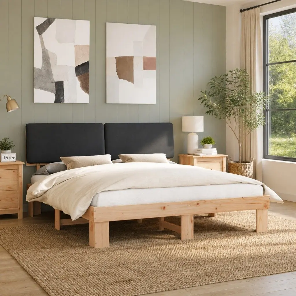 Bed Frame 180x200cm Upholstered Headboard Platform Slatted Base