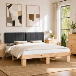 Modern Bedroom Bed Frame with Upholstered Grey Headboard
