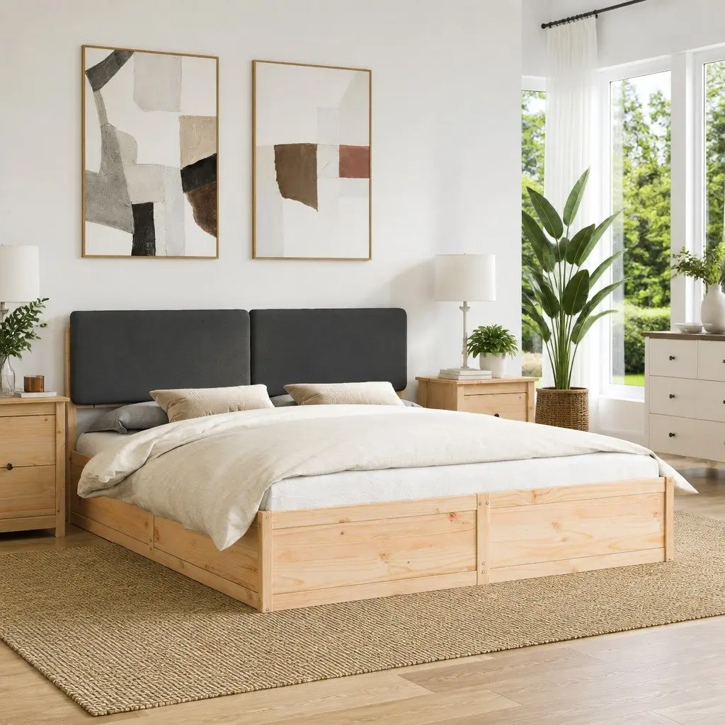 Bed Frame 180 x 200 cm Upholstered Headboard Dark Grey Modern