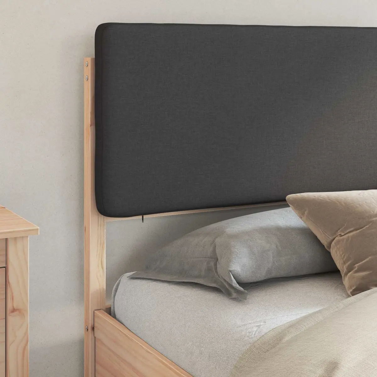 Bed Frame 180 x 200 cm Upholstered Headboard Dark Grey Modern