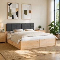 Stylish Grey Bed Frame with Upholstered Headboard 180 x 200 cm