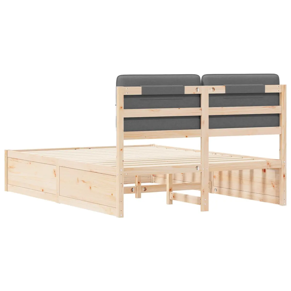 Bed Frame 135 x 190 cm Grey Upholstered Headboard Modern Wooden Platform