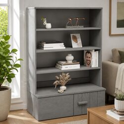 Highboard Top Solid Wood Sideboard Storage Cabinet Grey 90x30x100cm Shelf Unit