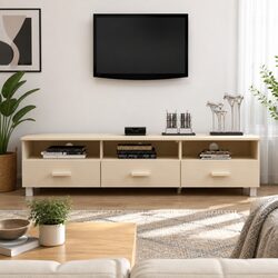 Brown Pine Wood TV Stand for Home Organization
