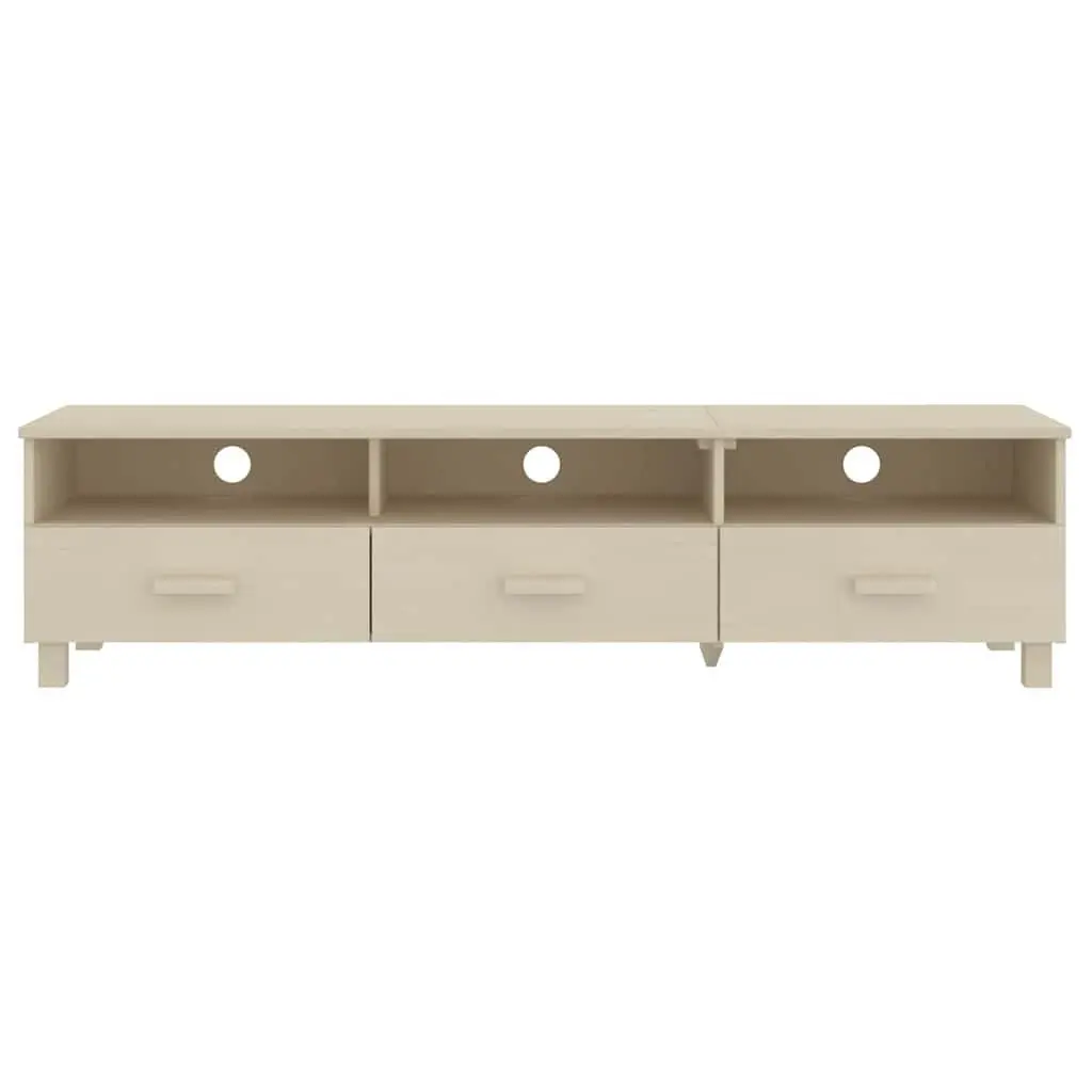 Solid Wood Pine TV Cabinet Brown with 3 Sliding Drawers and 3 Open Compartments for Organized Multimedia Storage