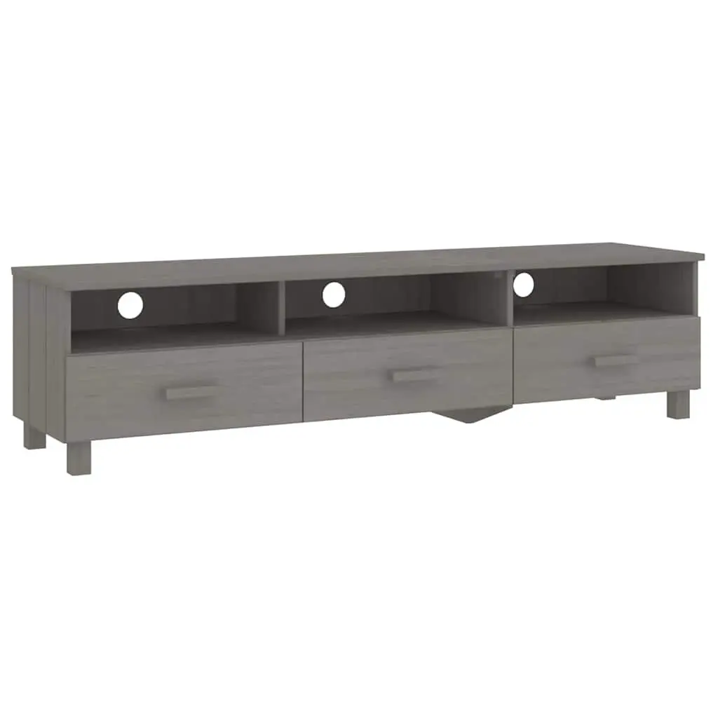 TV Cabinet 158cm Grey Solid Wood Pine Storage Unit with 3 Sliding Drawers and 3 Compartments