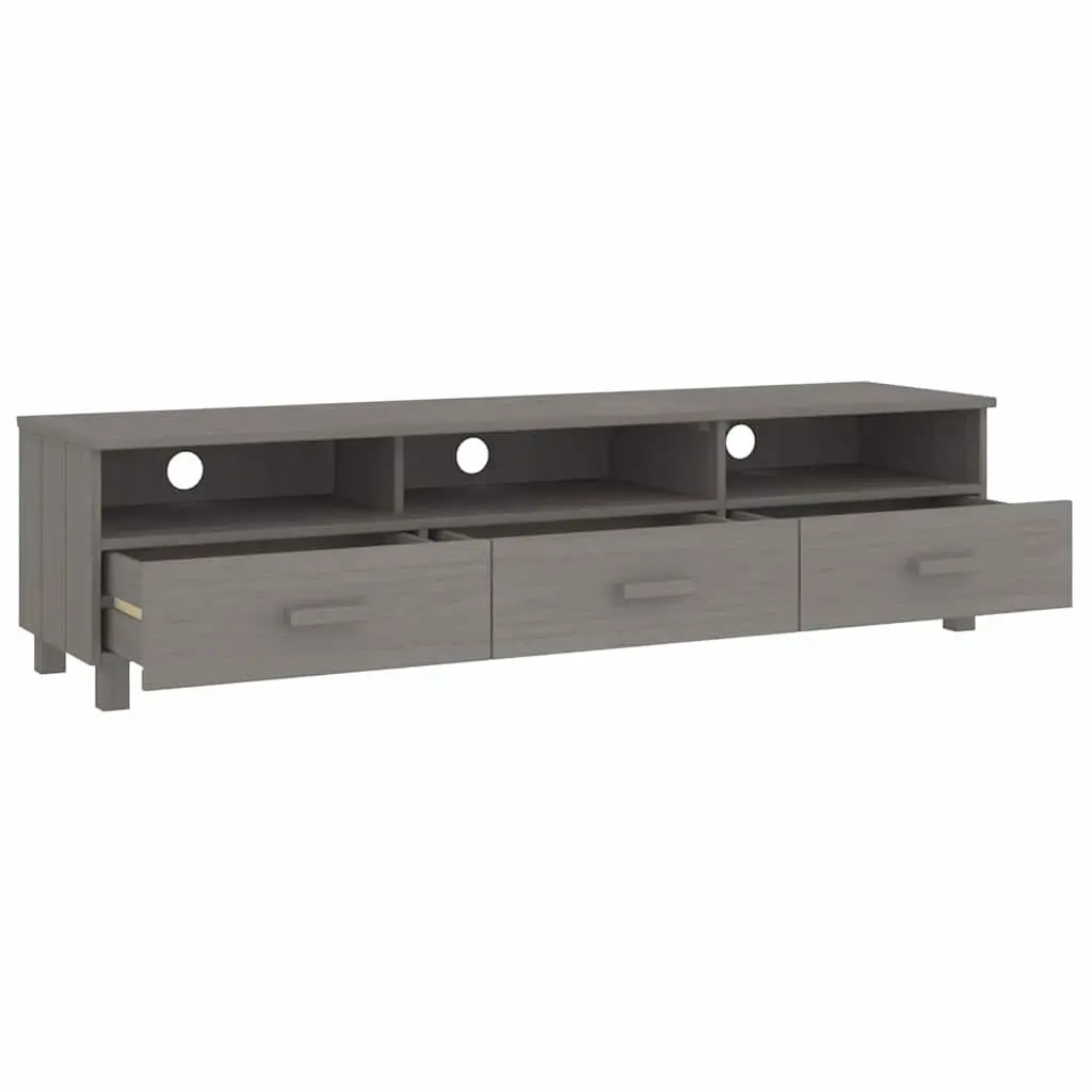 TV Cabinet 158cm Grey Solid Wood Pine Storage Unit with 3 Sliding Drawers and 3 Compartments