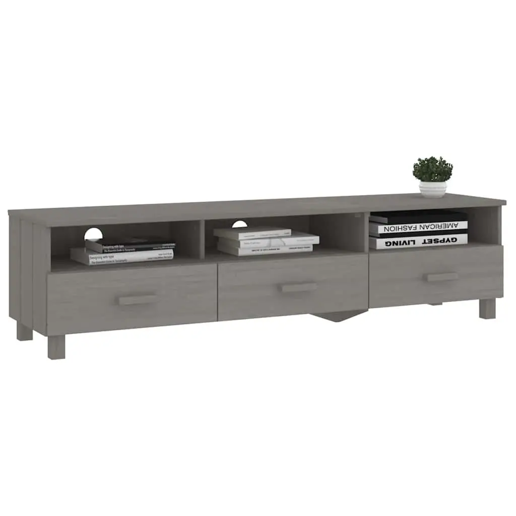 TV Cabinet 158cm Grey Solid Wood Pine Storage Unit with 3 Sliding Drawers and 3 Compartments