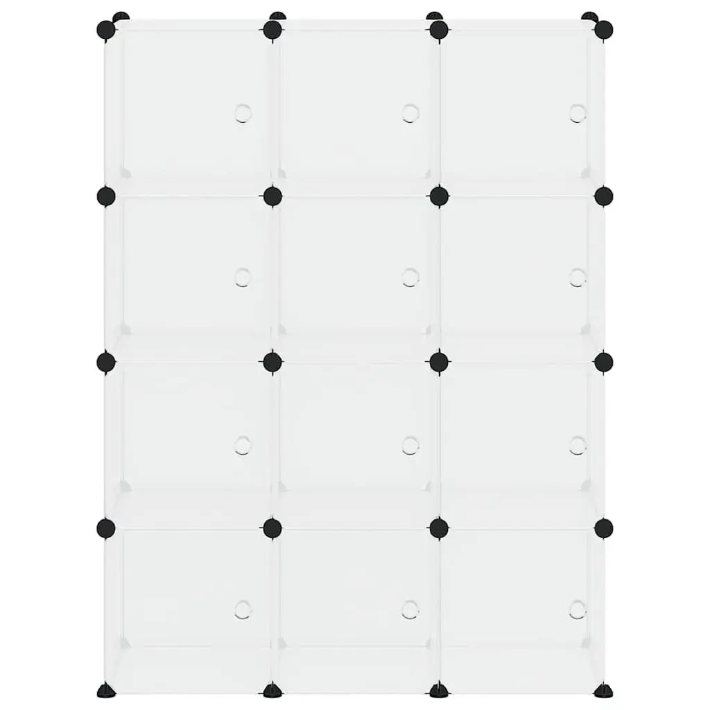 Storage Cube Organiser 12 Cubes with Doors Transparent Closet Shelving Unit