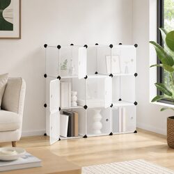Storage Cube Organiser with 9 Cubes and Doors Transparent Plastic Shelving Unit