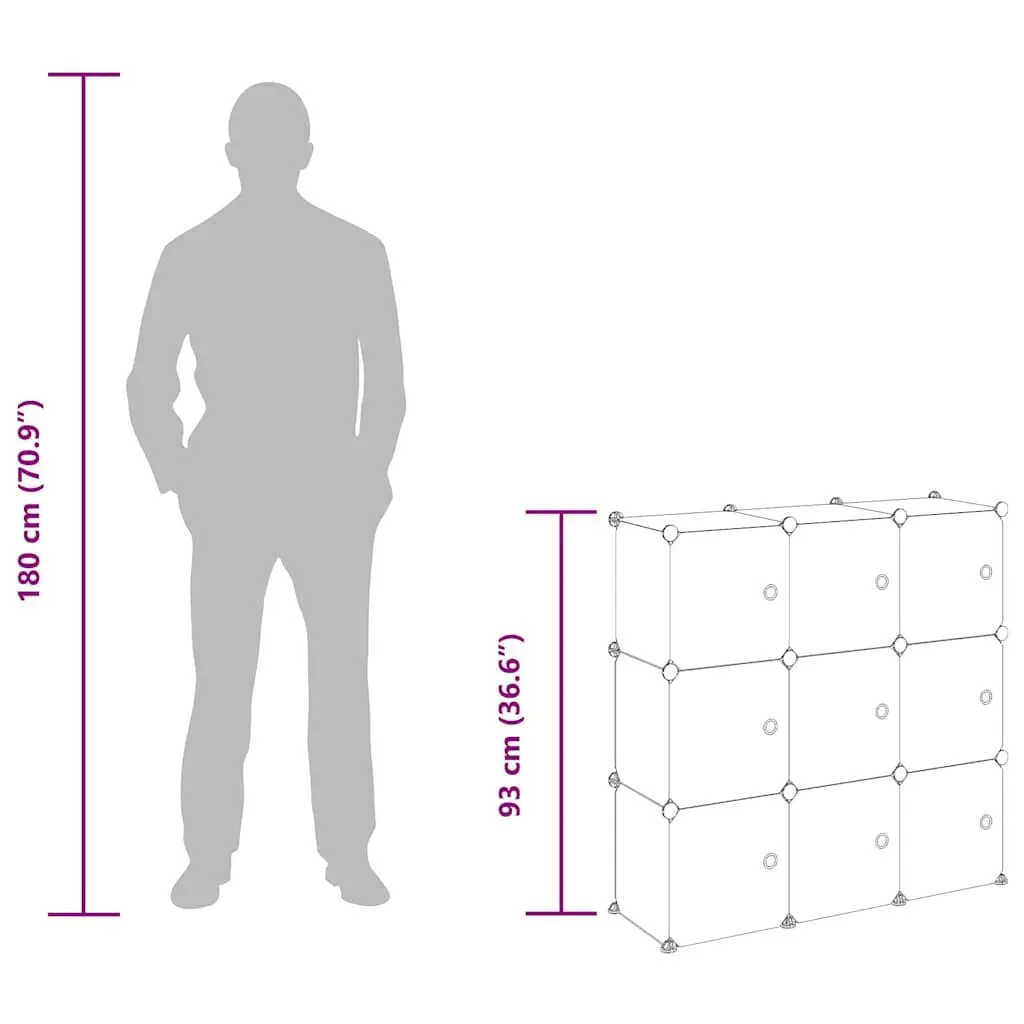 Storage Cube Organiser 9 Cube Transparent Doors Modular Shelving Unit