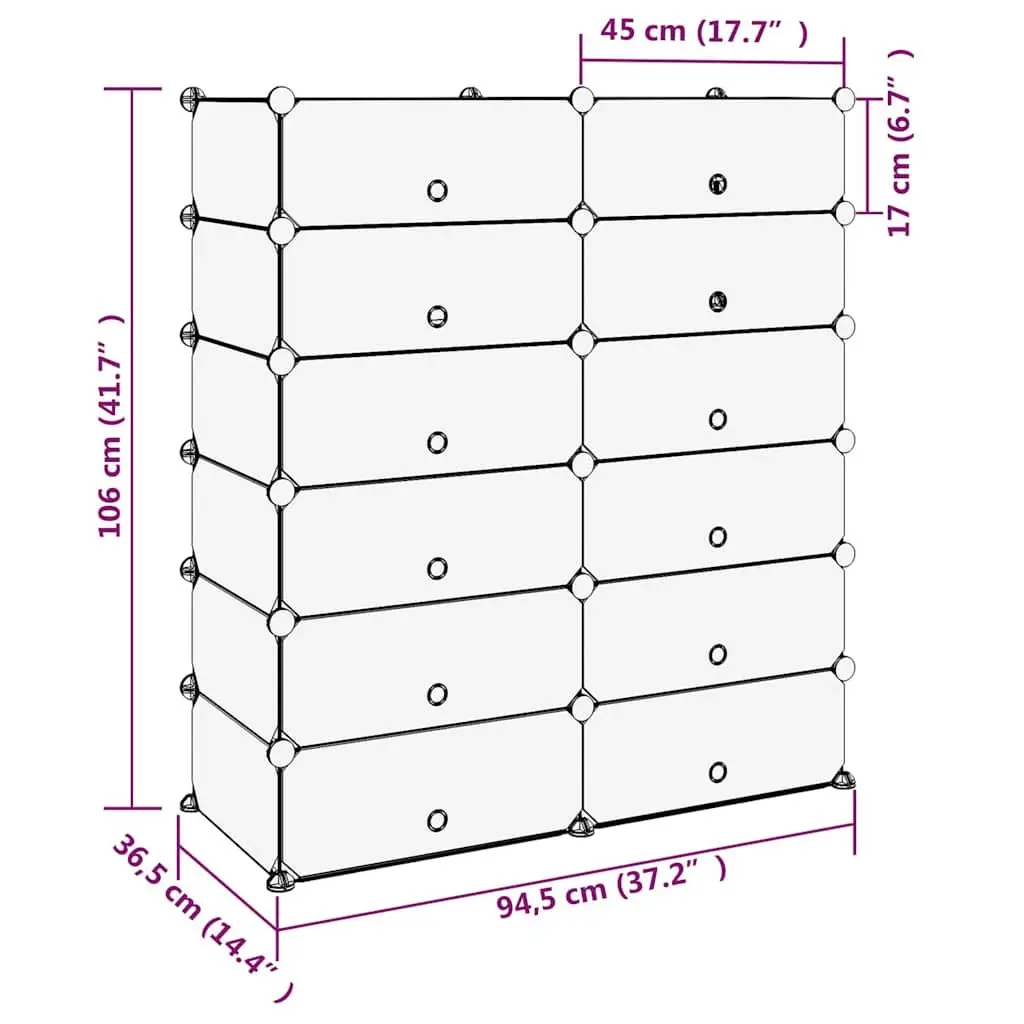 Shoe Rack 94.5x36.5x106cm Black Waterproof Storage Organiser with Steel Frame
