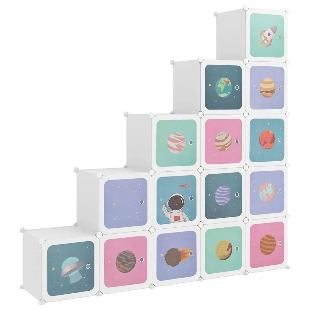 Kids Cube Storage Cabinet 15 Cubes Organizer White Plastic Wardrobe Unit