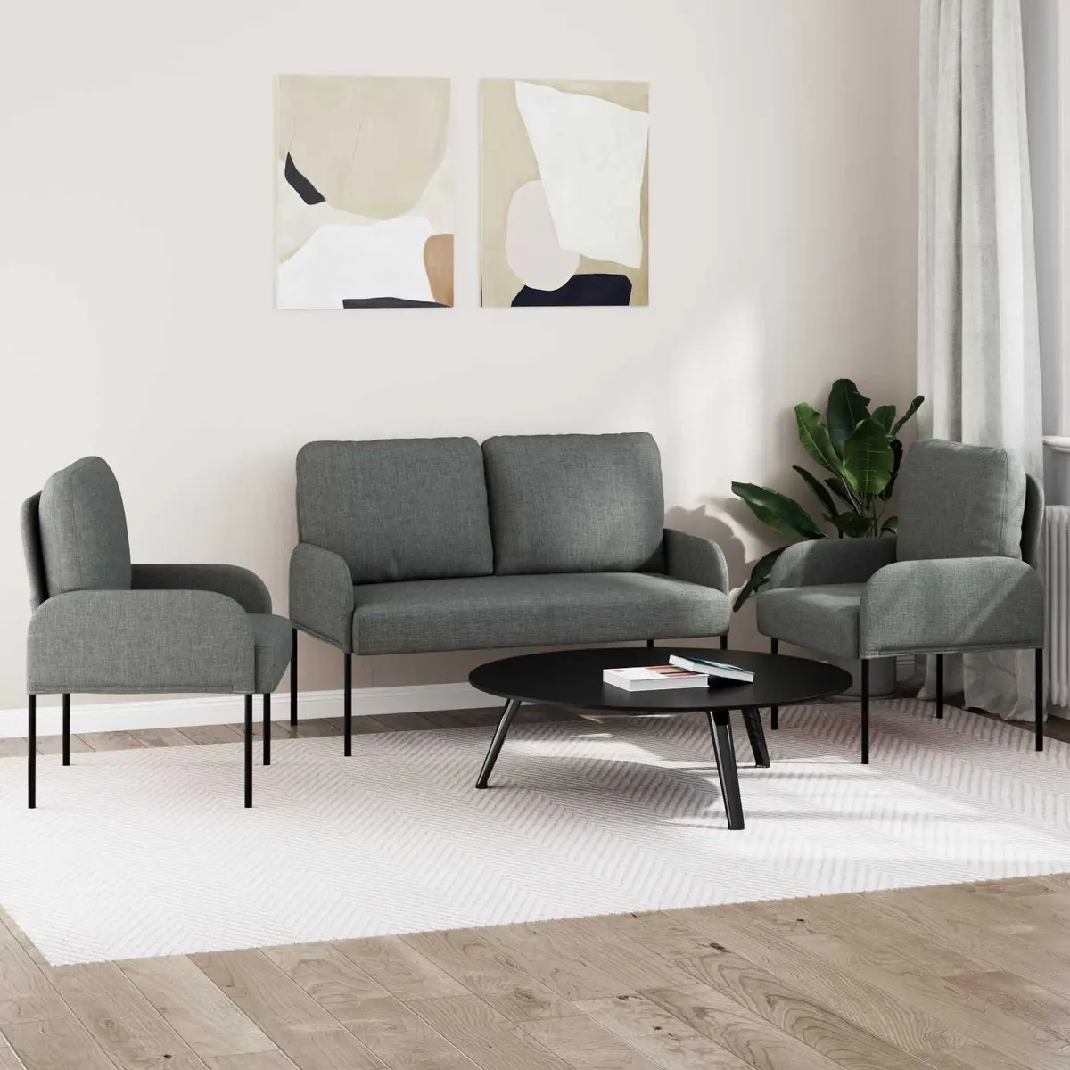 Modern 3-Piece Sofa Set Grey Living Room Furniture Indoor Seating Cushion Couch