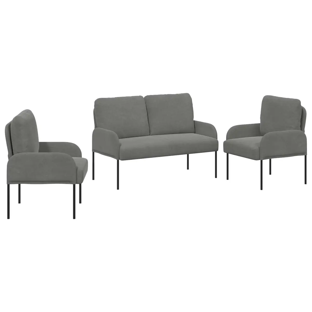 3-Piece Modern Sofa Set with Cushions Grey Polyester Living Room Furniture