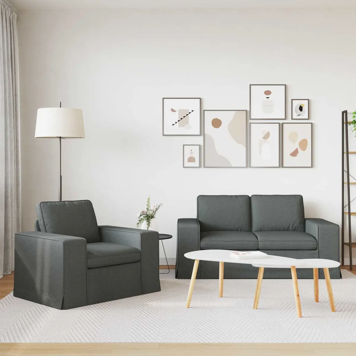 Sofa Set 2 Piece Grey Modular Sectional Fabric Couch
