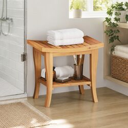 Stylish Wooden Bathroom Organizer Side Table in Teak 50x35x45cm