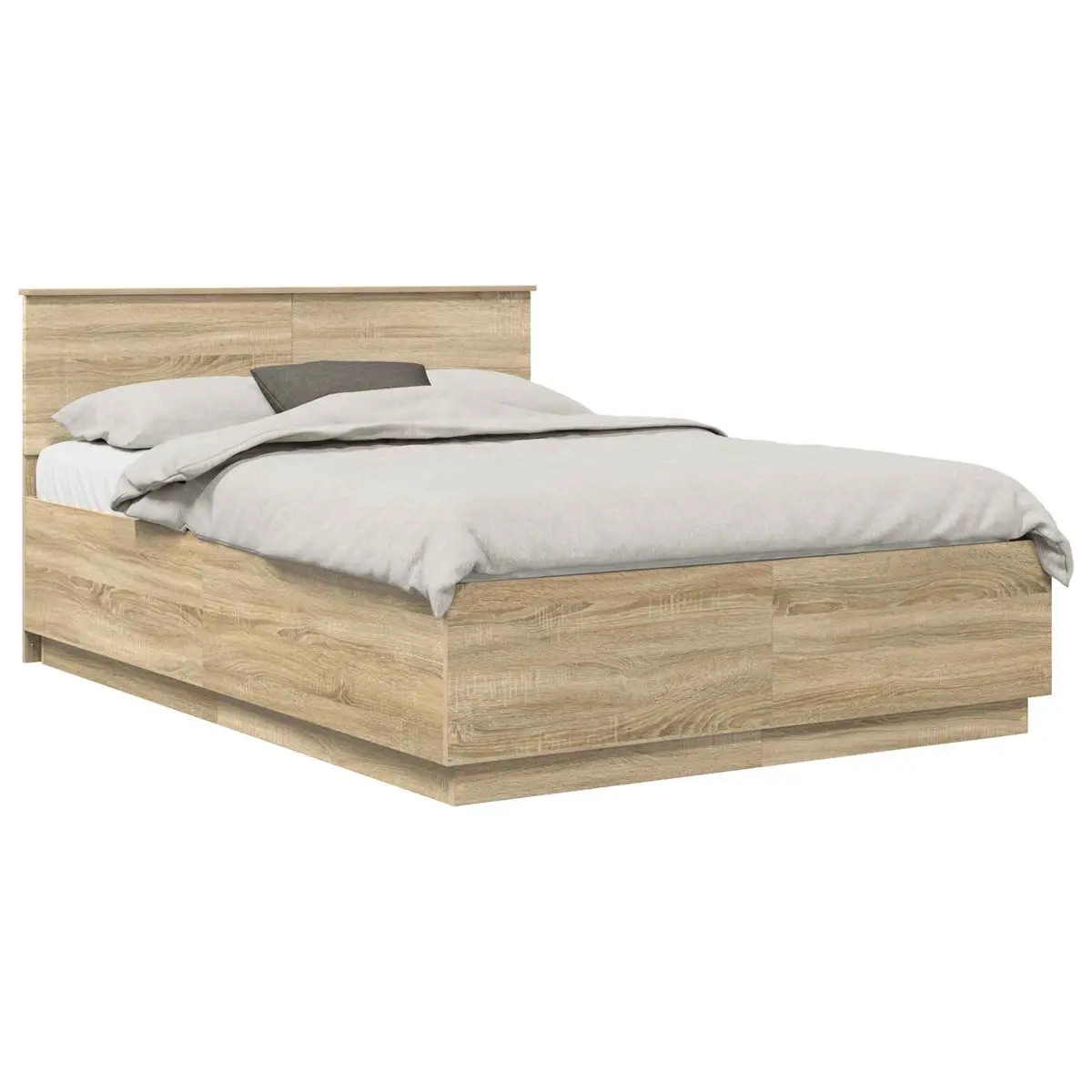 Bed Frame 150x200cm Brown Engineered Wood Adjustable Headboard LED Lights USB Charging Port