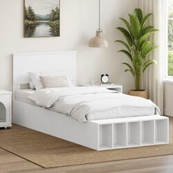 Storage Bed Frame in White 90 x 190 cm with Adjustable Features
