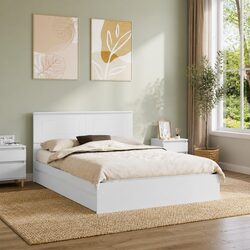 White Bedroom Storage Bed Frame with Headboard 150 x 200 cm
