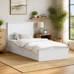 Storage Bed Frame with Headboard White 90 x 190 cm Engineered Wood Bedroom