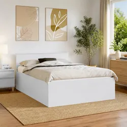 Modern White Bed Frame with Integrated Headboard 150 x 200 cm