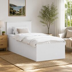 Stylish White Bed Frame with Integrated Headboard 90 x 190 cm
