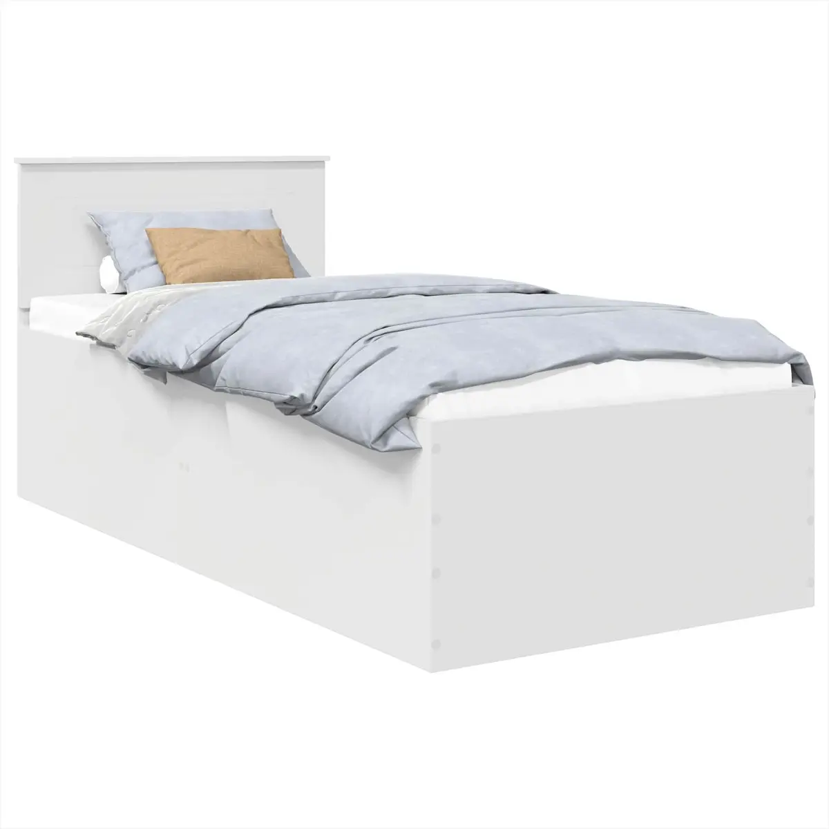 Bed Frame 90 x 190 cm White Modern with Integrated Headboard Engineered Wood
