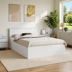 Modern 150 x 200 cm Bed Frame with Headboard in White