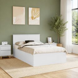 White Bed Frame with Headboard 135 x 190 cm for Modern Spaces