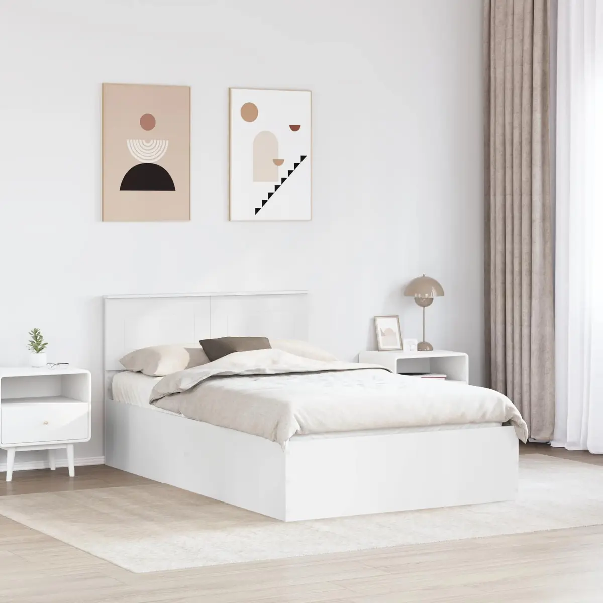 Bed Frame with Headboard White 135 x 190 cm Modern Bedroom Furniture Platform
