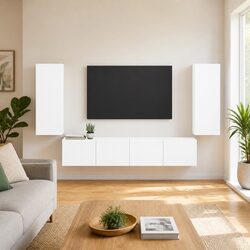 TV Wall Cabinet Set 4 Pcs White Modern Wall-Mounted Storage Shelves Living Room