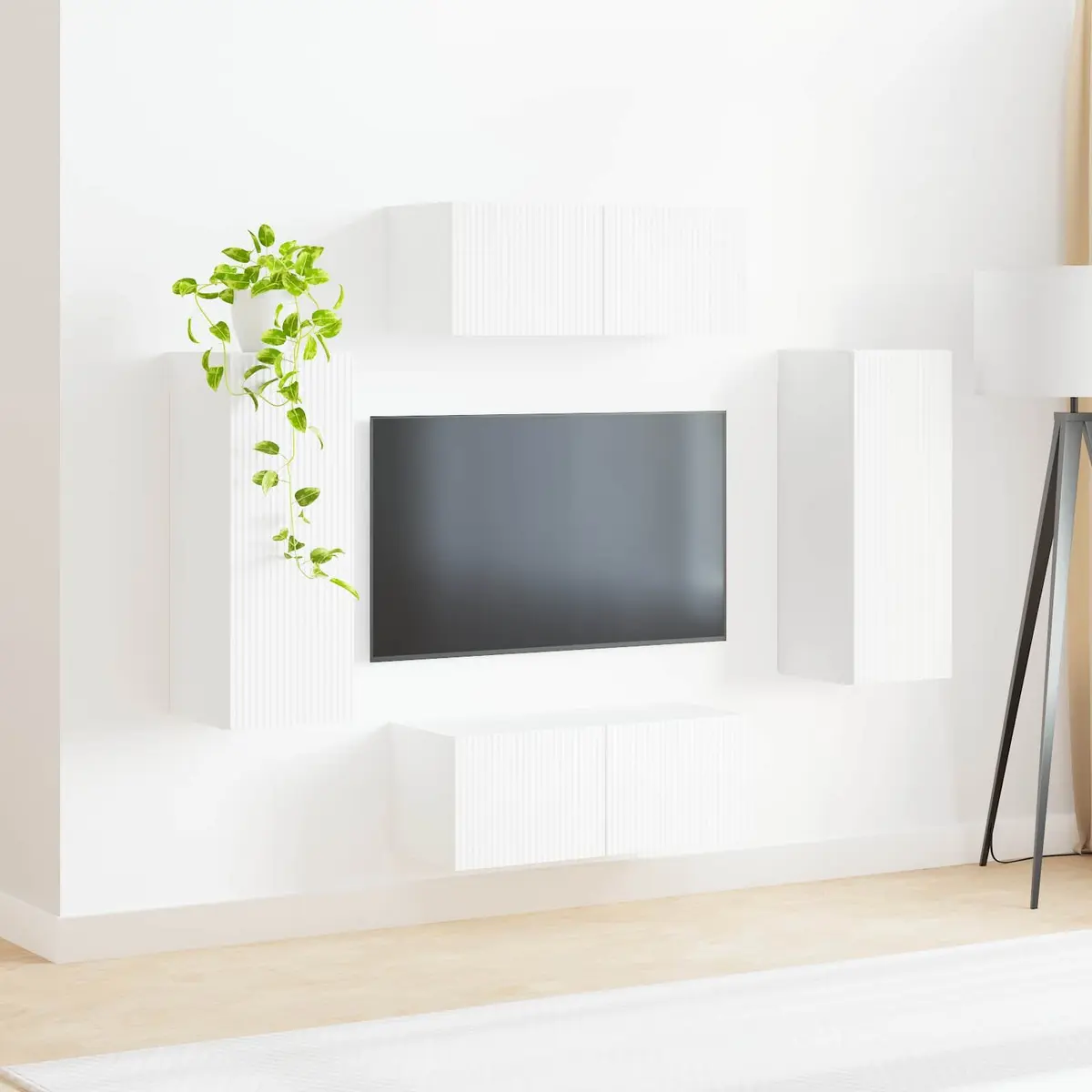 TV Wall Cabinet Set 4 Pcs White Modern Wall-Mounted Storage Shelves