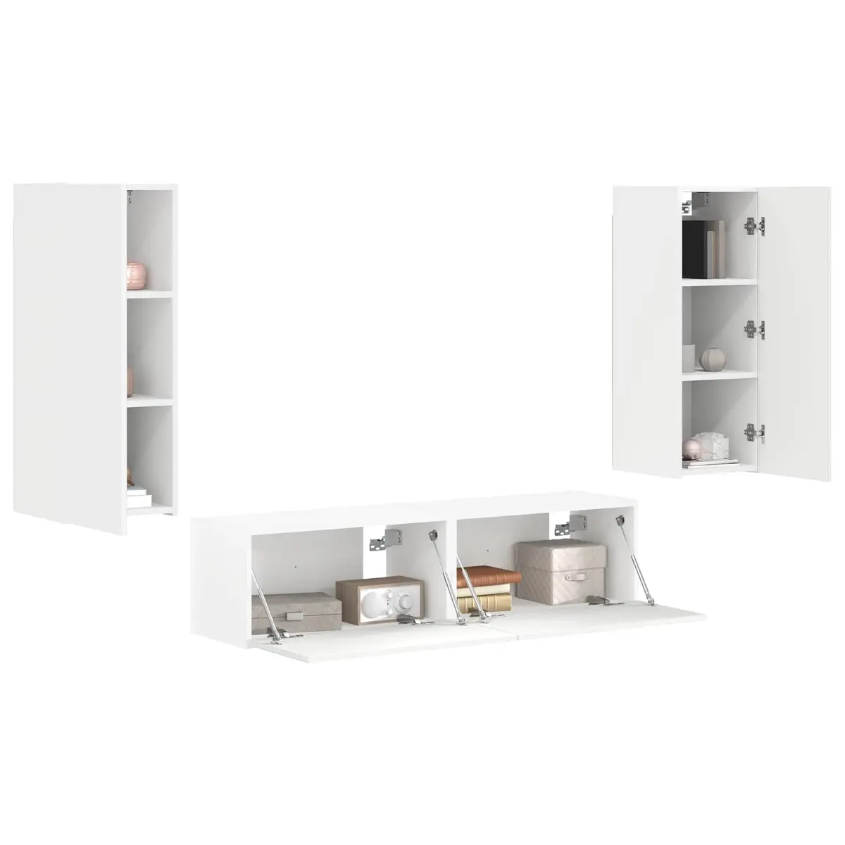 Wall-mounted TV Cabinet Set 2 Pieces White Modern Living Room Storage Unit