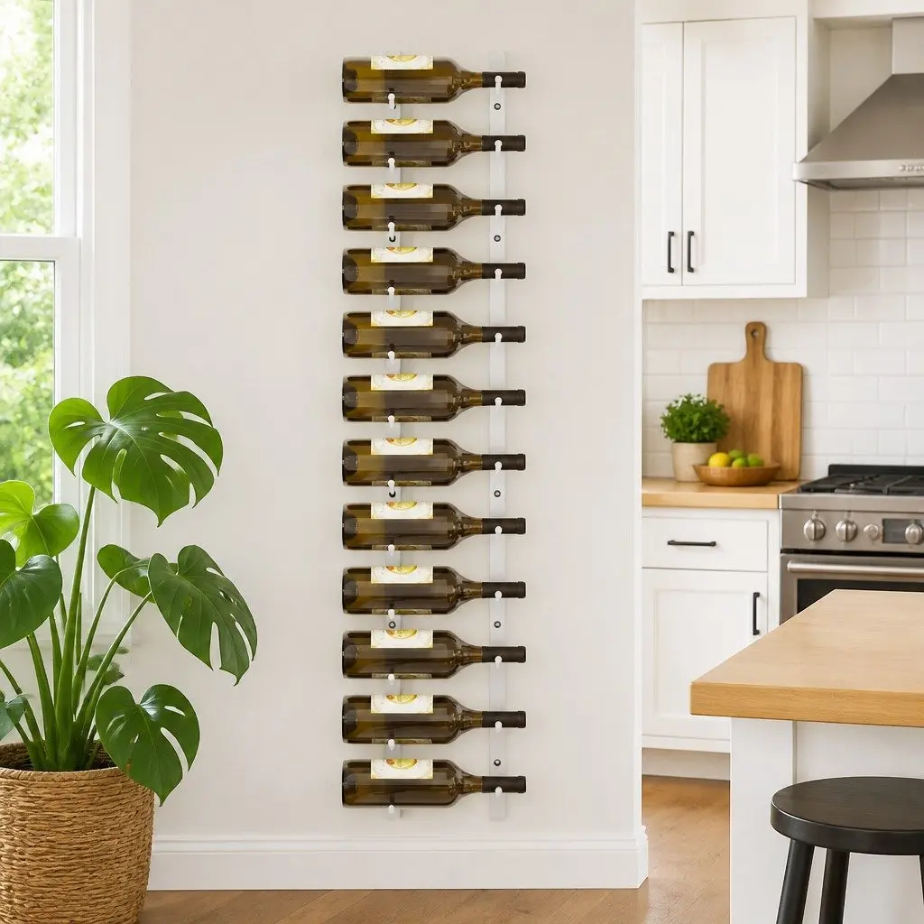 Wall Mounted Wine Rack 12 Bottle Storage White Iron Modern Kitchen Organiser