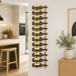 Wall Mounted Wine Rack Gold Iron 12 Bottle Storage Holder Home Kitchen Bar