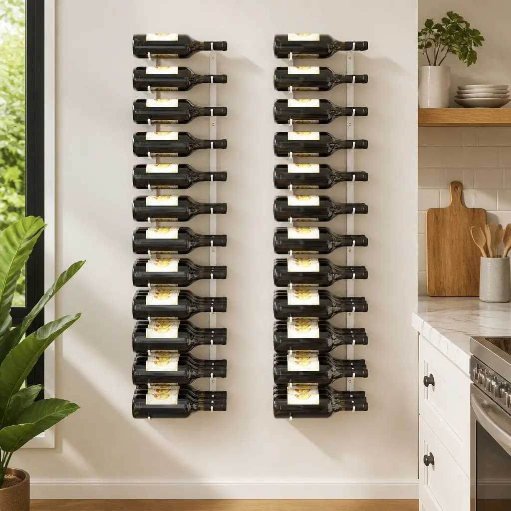 Wall Mounted Wine Rack Set 2 pcs 36 Bottles Storage White Iron Organizer